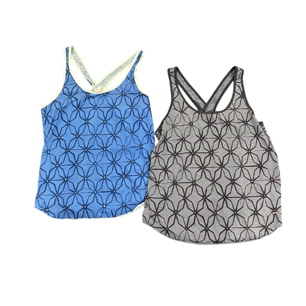 Lot of 2 Brooks Women’s Running Tank Tops S Small Geometric Racerback Blue Gray